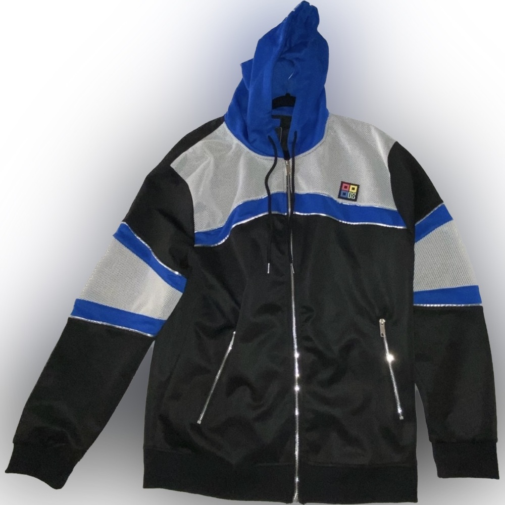 DEMO LITION Mens Matching Set Black Silver Blue Jacket and Joggers size …